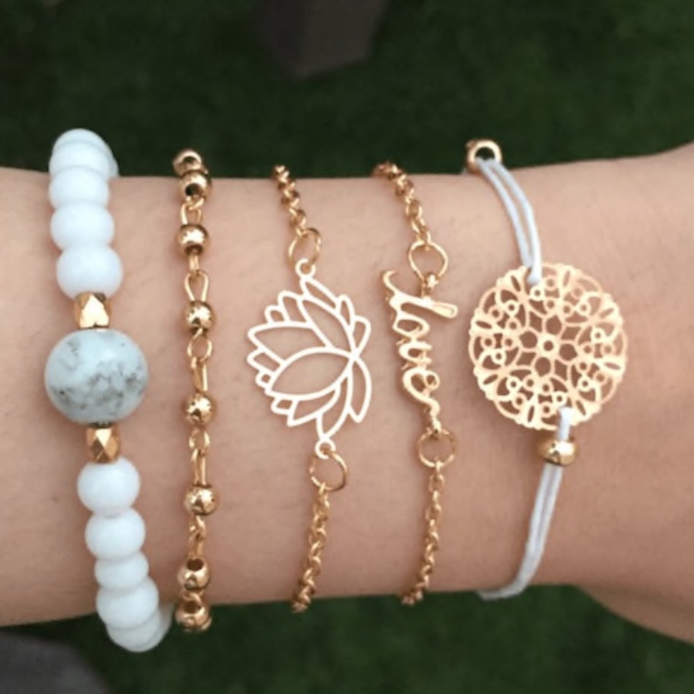 🌸Lotus chain bracelet set 5pcs